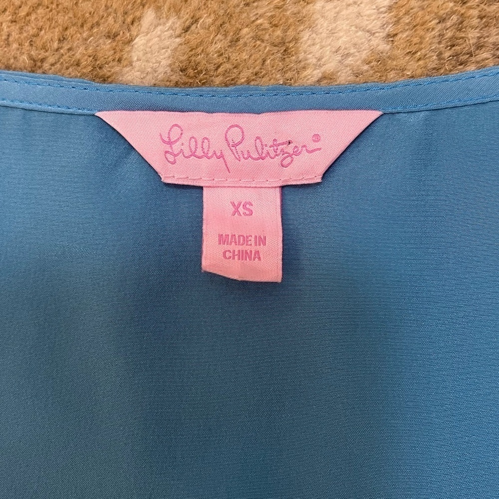 Lilly Pulitzer blue white scallop hem 100% silk tank top women’s size XS - Picture 5 of 7